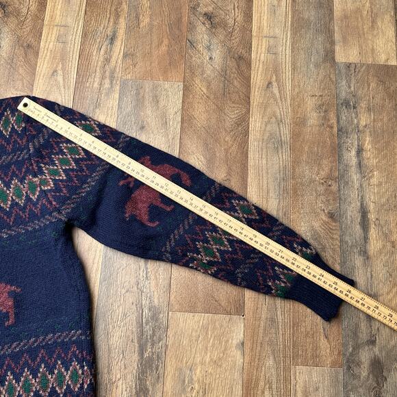 Vintage 100% Wool Knit Fair Isle V Neck Sweater Men's XL Blue Cesarani - Picture 9 of 10